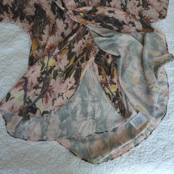 Isabel Marant Silk Blend Floral Mock Neck Short Sleeve Draped FlowingBlouse - Picture 6 of 12